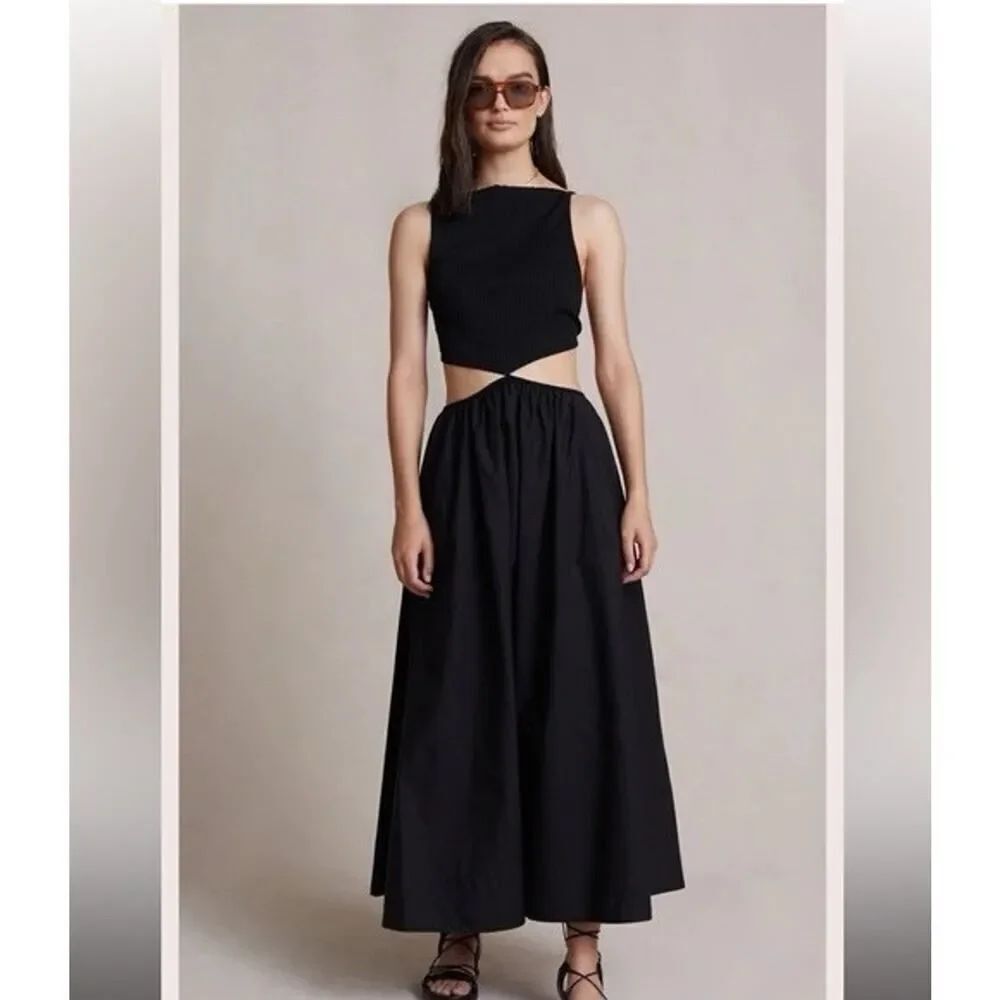 Bec & Bridge Selene Black Maxi Dress Cutout US 4 Small Cotton Viscose Blend